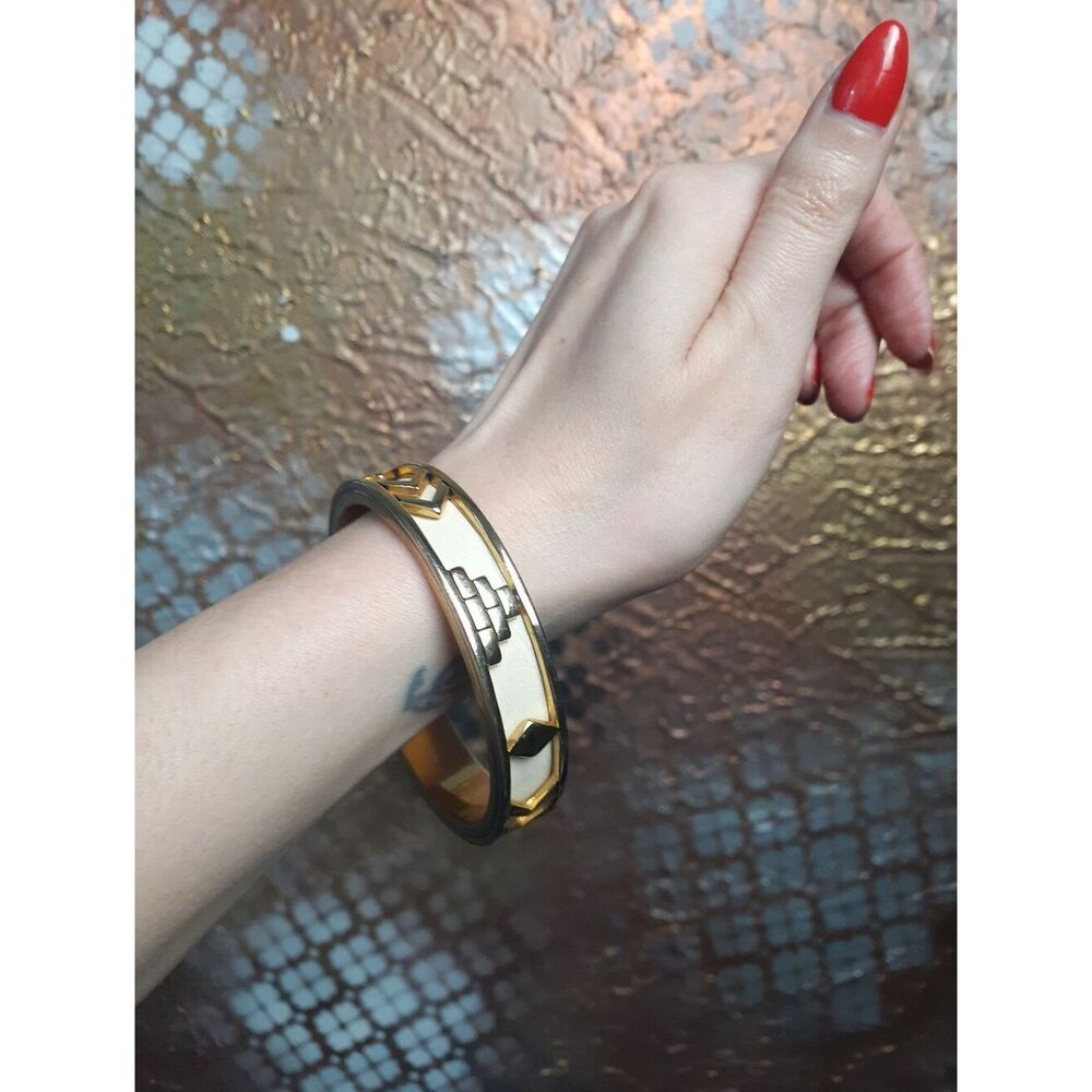 House Of Harlow 14k Gold Plated And Leather Geo Bangle Bracelet